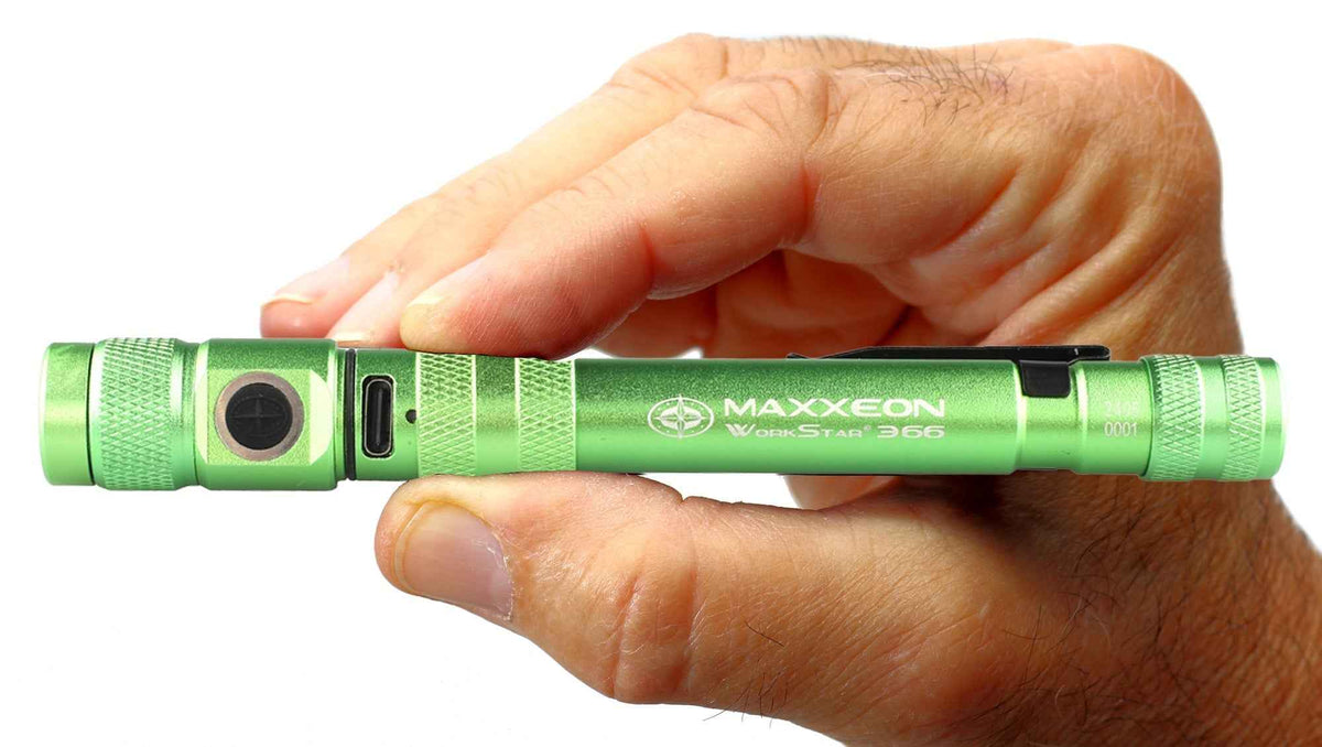 Maxxeon - WorkStar 366 Rechargeable LED Zoom Penlight/Inspection Light USB-C - GREEN - Ridge Toolbox