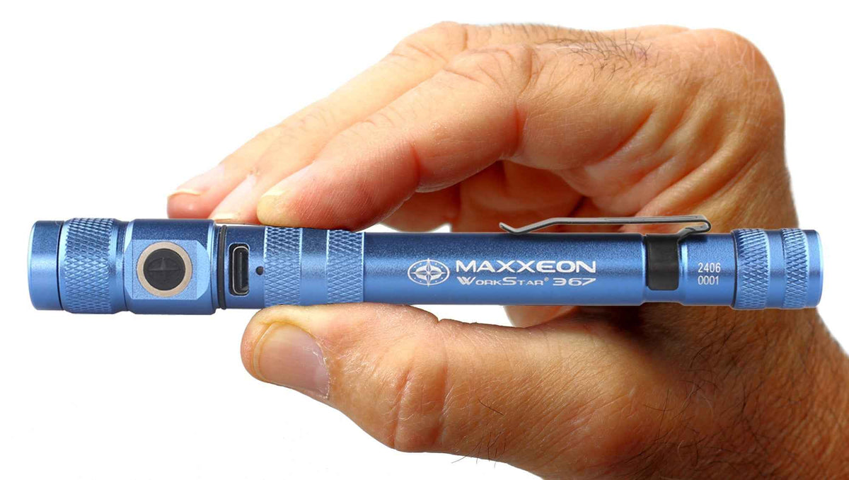Maxxeon - WorkStar 367 Rechargeable LED Zoom Penlight/Inspection Light USB-C - BLUE - Ridge Toolbox