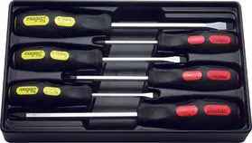 Ko-ken Phillips and Flat Head Blade Through Type Screwdriver Set, PH1-2-3/SL5-6-8 in ABS Plastic Tray - 6 pieces - professional screwdrivers