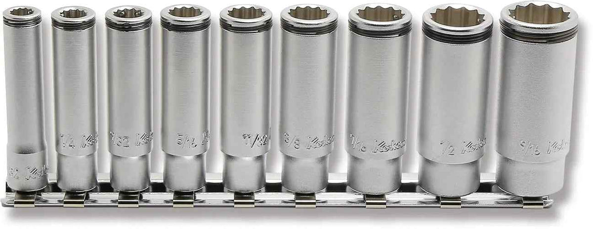 Ko-ken 1/4" Sq. Drive 12-Point SAE Deep NUT GRIP® 9 Piece Socket Set