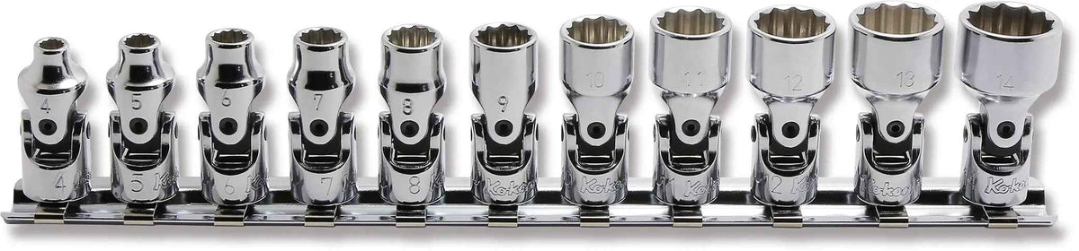 1/4 Sq. Dr. 12 point Metric Universal Chrome Socket Set (4-14) - 11 pieces