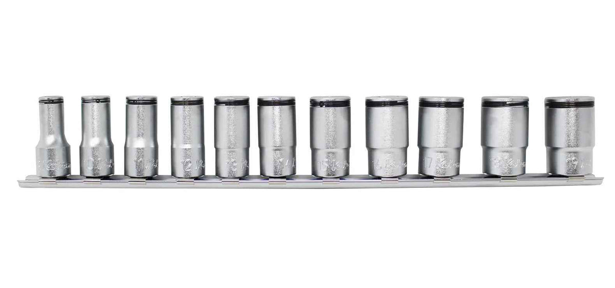 Special 3/8 Sq. Dr. Semi-Deep Socket Set  8-19mm Nut Grip   11 pieces