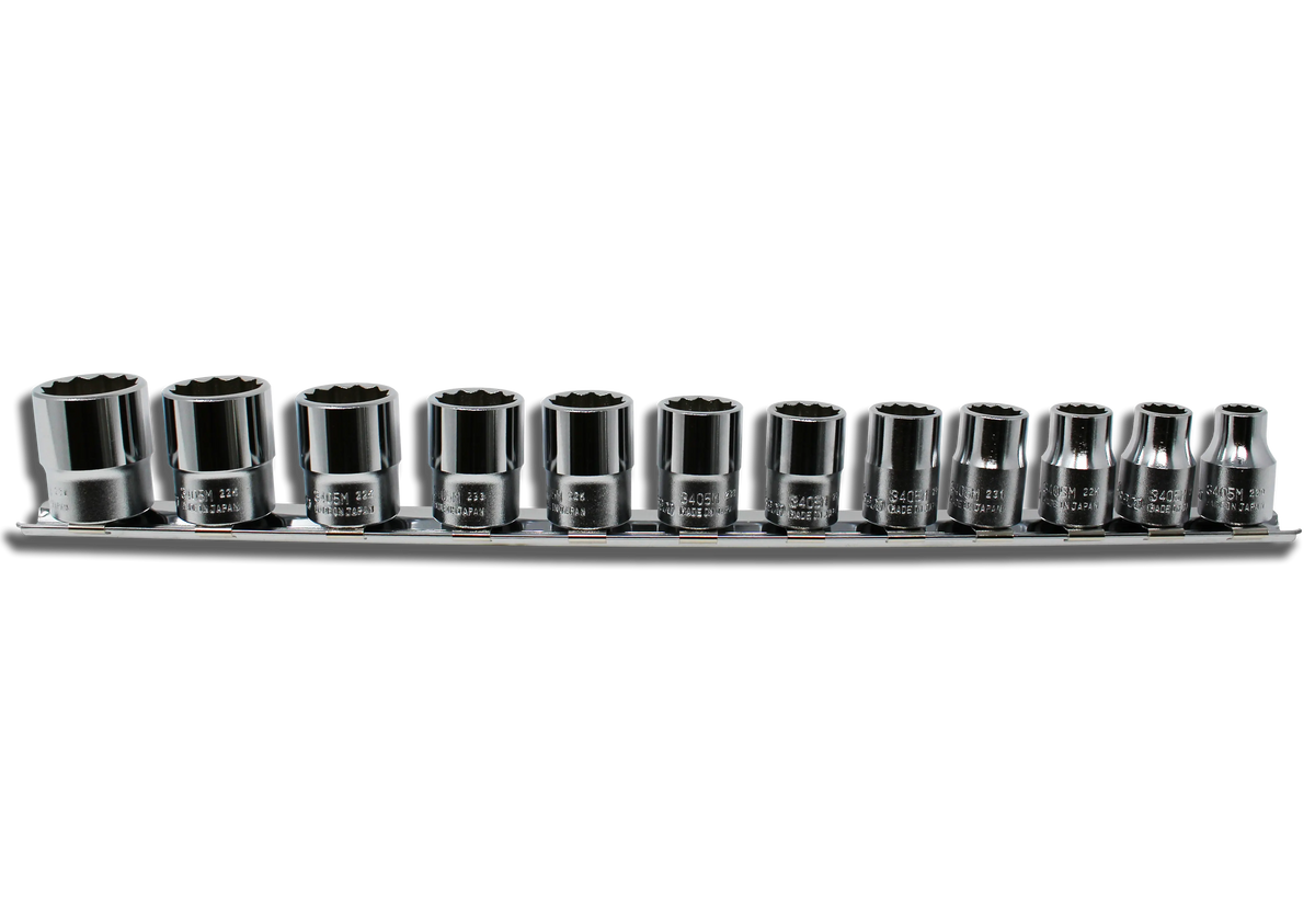 3/8 Sq. Dr. Socket Set  8-19mm 12 point 300mm  12 pieces