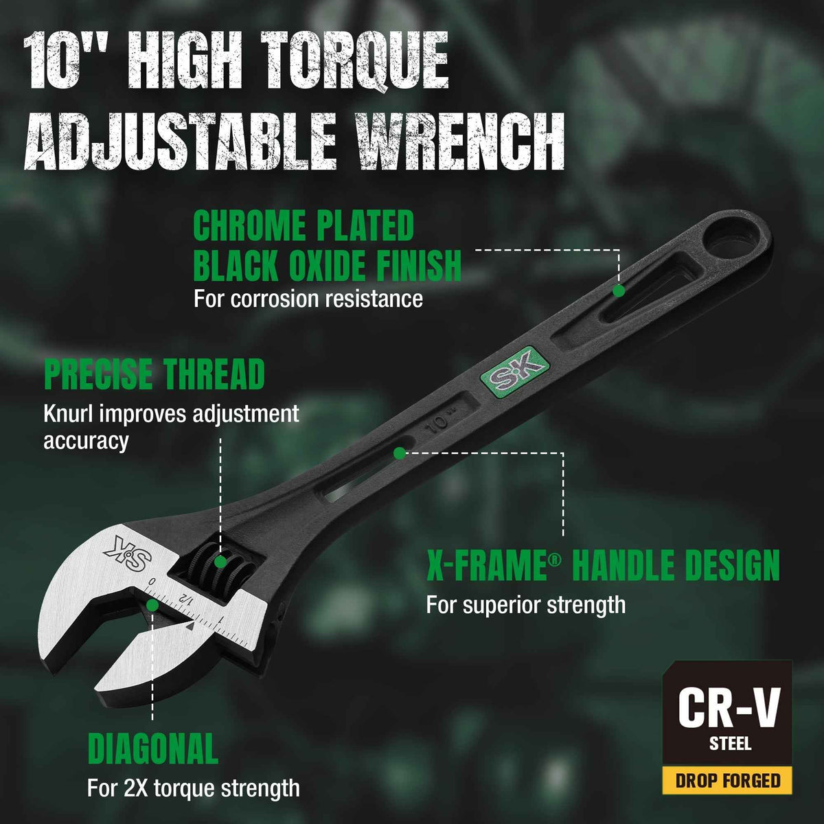 SK Tools USA - 10" Efficient Adjustable Wrench - Ridge Toolbox