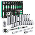 SK Tools USA - 30 Piece 1/4" Drive, 6 Point, Shallow & Deep, SAE Chrome Socket Set with 216-Position Ratchet - Ridge Toolbox