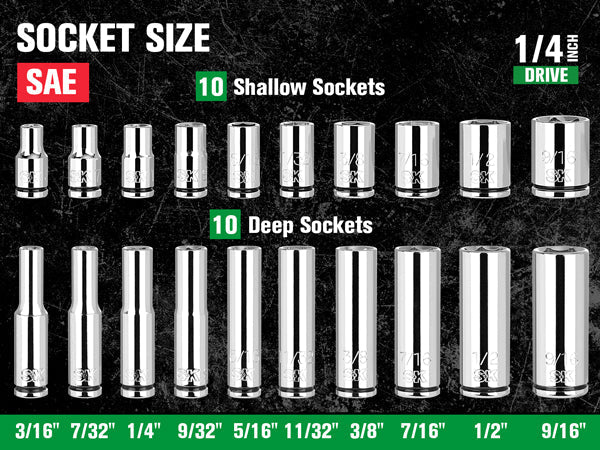 SK Tools USA - 30 Piece 1/4" Drive, 6 Point, Shallow & Deep, SAE Chrome Socket Set with 216-Position Ratchet - Ridge Toolbox