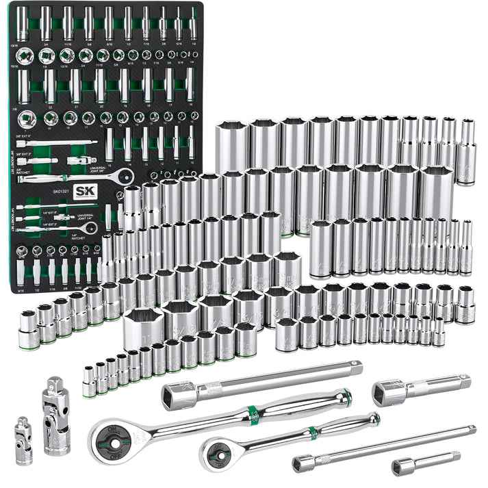 SK Tools USA - 1/4" & 3/8" Drive, 105 Piece, 6 Point, Shallow & Deep, SAE & Metric Chrome Socket Set - Ridge Toolbox