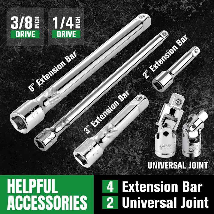 SK Tools USA - 1/4" & 3/8" Drive, 105 Piece, 6 Point, Shallow & Deep, SAE & Metric Chrome Socket Set - Ridge Toolbox
