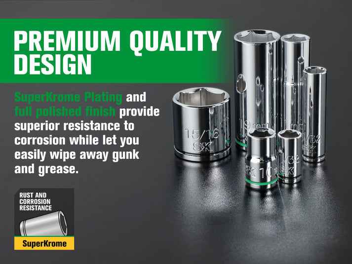 SK Tools USA - 1/4" & 3/8" Drive, 105 Piece, 6 Point, Shallow & Deep, SAE & Metric Chrome Socket Set - Ridge Toolbox