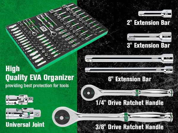 SK Tools USA - 1/4" & 3/8" Drive, 105 Piece, 6 Point, Shallow & Deep, SAE & Metric Chrome Socket Set - Ridge Toolbox