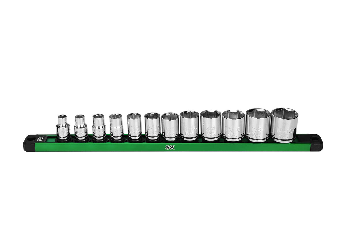 SK Tools USA - 3/8" Drive, 12 Piece, 6 Point, Standard, SAE Chrome Socket Set - Ridge Toolbox