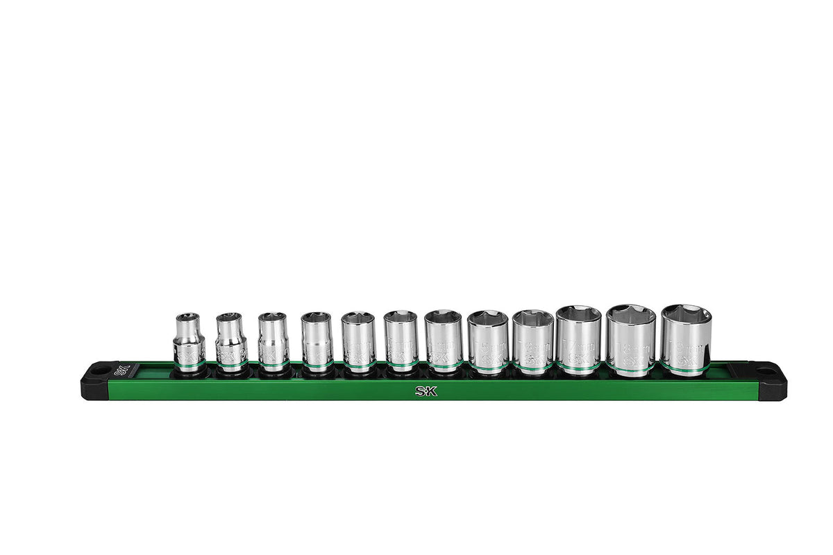 SK Tools USA - 3/8" Drive, 12 Piece, 6 Point, Standard, Metric Chrome Socket Set - Ridge Toolbox