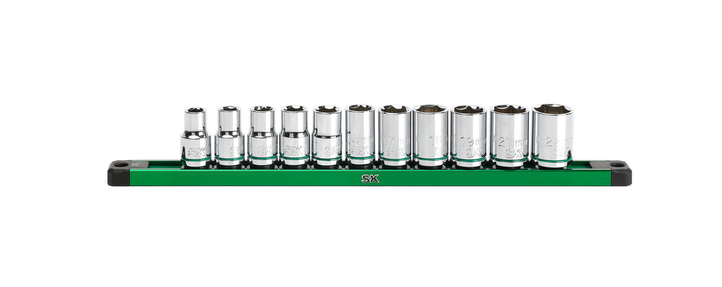 SK Tools USA - 1/2" Drive, 11 Piece, 6 Point, Metric, Standard Chrome Socket Set - Ridge Toolbox