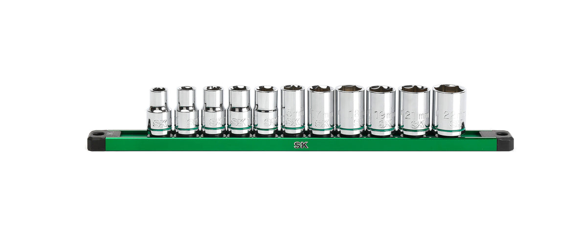 SK Tools USA - 1/2" Drive, 11 Piece, 6 Point, Metric, Standard Chrome Socket Set - Ridge Toolbox