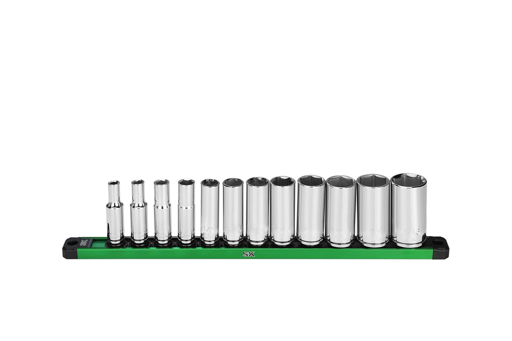 SK Tools USA - 3/8" Drive, 12 Piece, 6 Point, SAE, Deep Chrome Socket Set - Ridge Toolbox