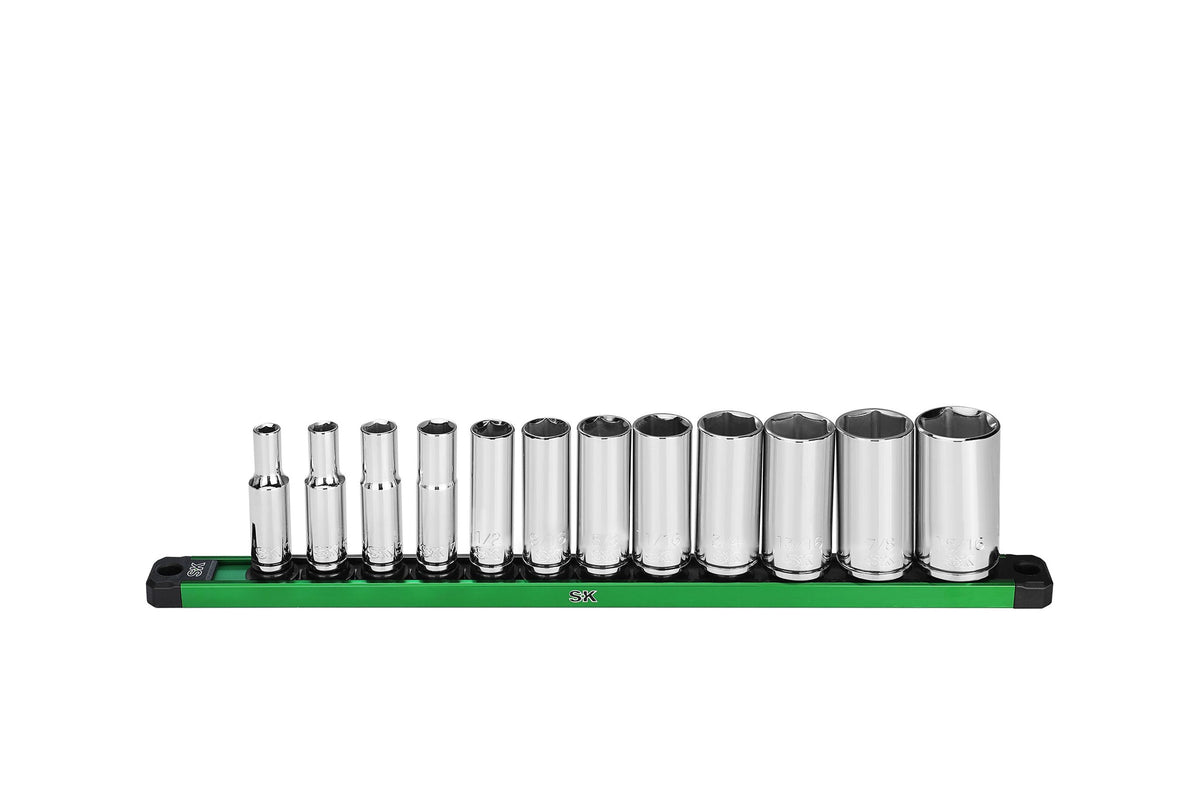 SK Tools USA - 3/8" Drive, 12 Piece, 6 Point, SAE, Deep Chrome Socket Set - Ridge Toolbox