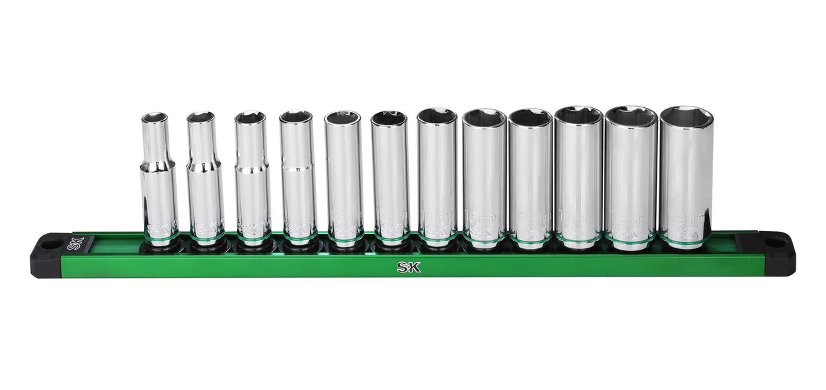 SK Tools USA - 3/8" Drive, 12 Piece, 6 Point, Metric, Deep Chrome Socket Set - Ridge Toolbox