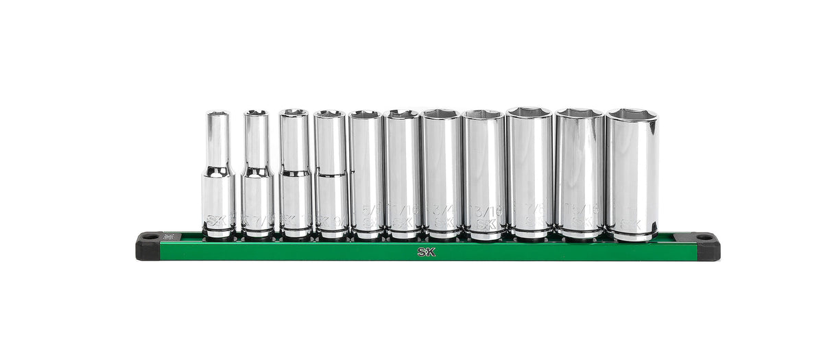 SK Tools USA - 1/2" Drive, 11 Piece, 6 Point, SAE, Deep Chrome Socket Set - Ridge Toolbox