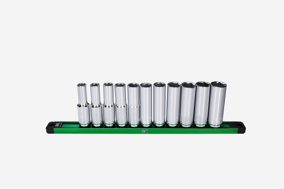 SK Tools USA - 1/2" Drive, 11 Piece, 6 Point, Metric, Deep Chrome Socket Set - Ridge Toolbox