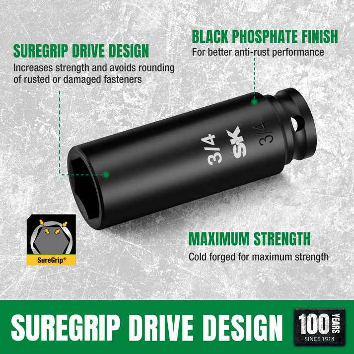 SK Tools USA - 3/8" Drive, 8 Piece, SAE Deep Impact Socket Set, SK01350 - Ridge Toolbox