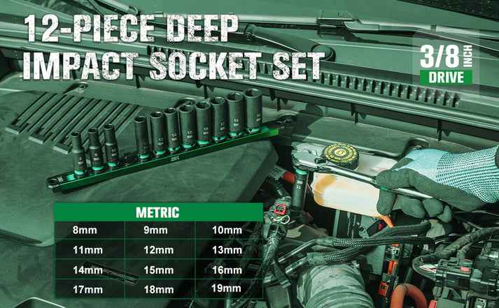 SK Tools USA - 3/8" Drive, 12 Piece, 6 Point, Metric Deep Impact Socket Set, #SK01351 - Ridge Toolbox