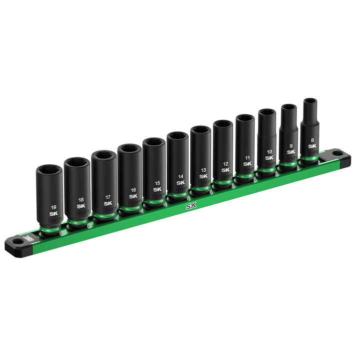 SK Tools USA - 3/8" Drive, 12 Piece, 6 Point, Metric Deep Impact Socket Set, #SK01351 - Ridge Toolbox