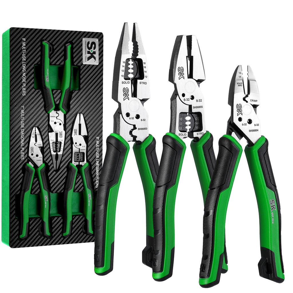 SK Tools USA - 3 Piece Dual-Material Handle Multi-Use Pliers Set - Ridge Toolbox