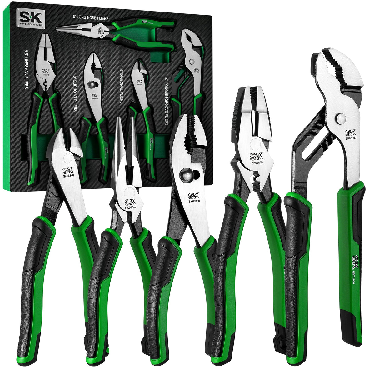 SK Tools USA - 5 Piece Dual-Material Multi-Purpose Pliers Set - Ridge Toolbox