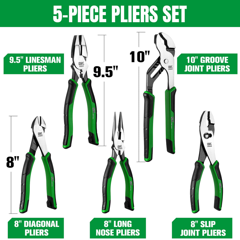 SK Tools USA - 5 Piece Dual-Material Multi-Purpose Pliers Set - Ridge Toolbox