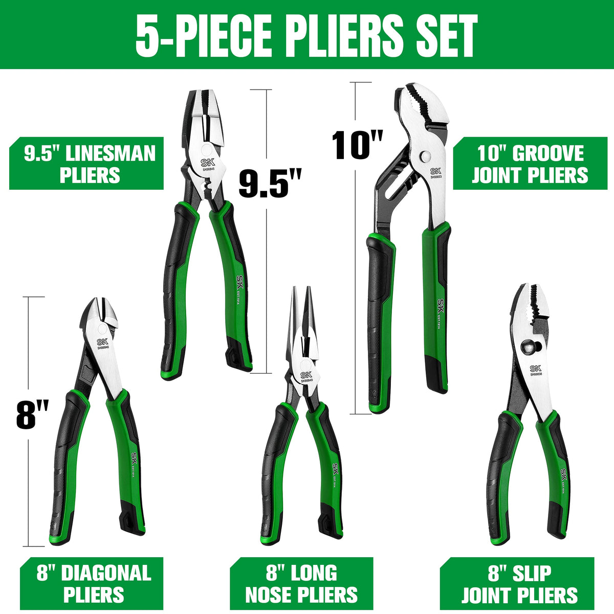 SK Tools USA - 5 Piece Dual-Material Multi-Purpose Pliers Set - Ridge Toolbox