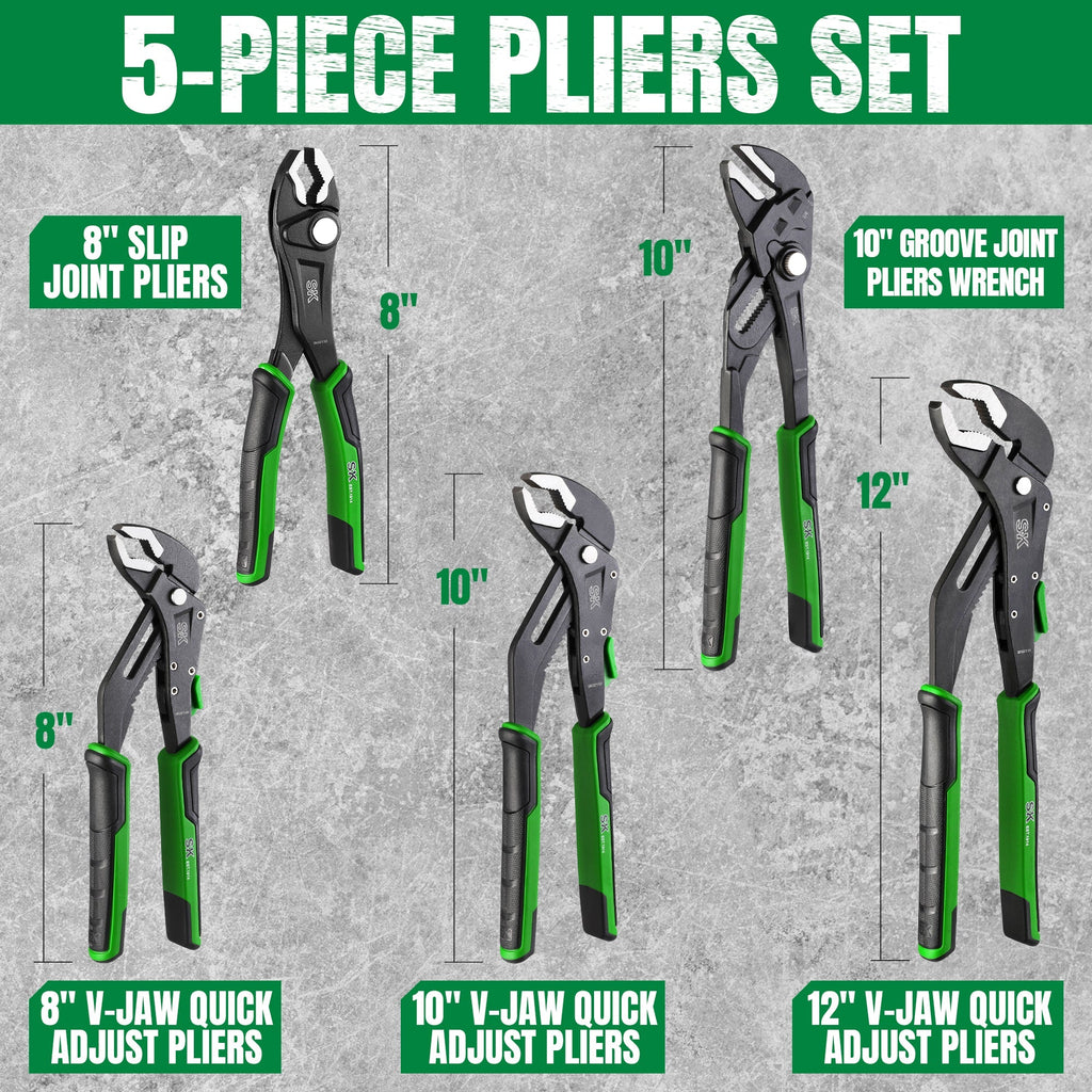 SK Tools USA - 5 Piece Dual-Material Multi-Purpose Pliers Set - Ridge Toolbox
