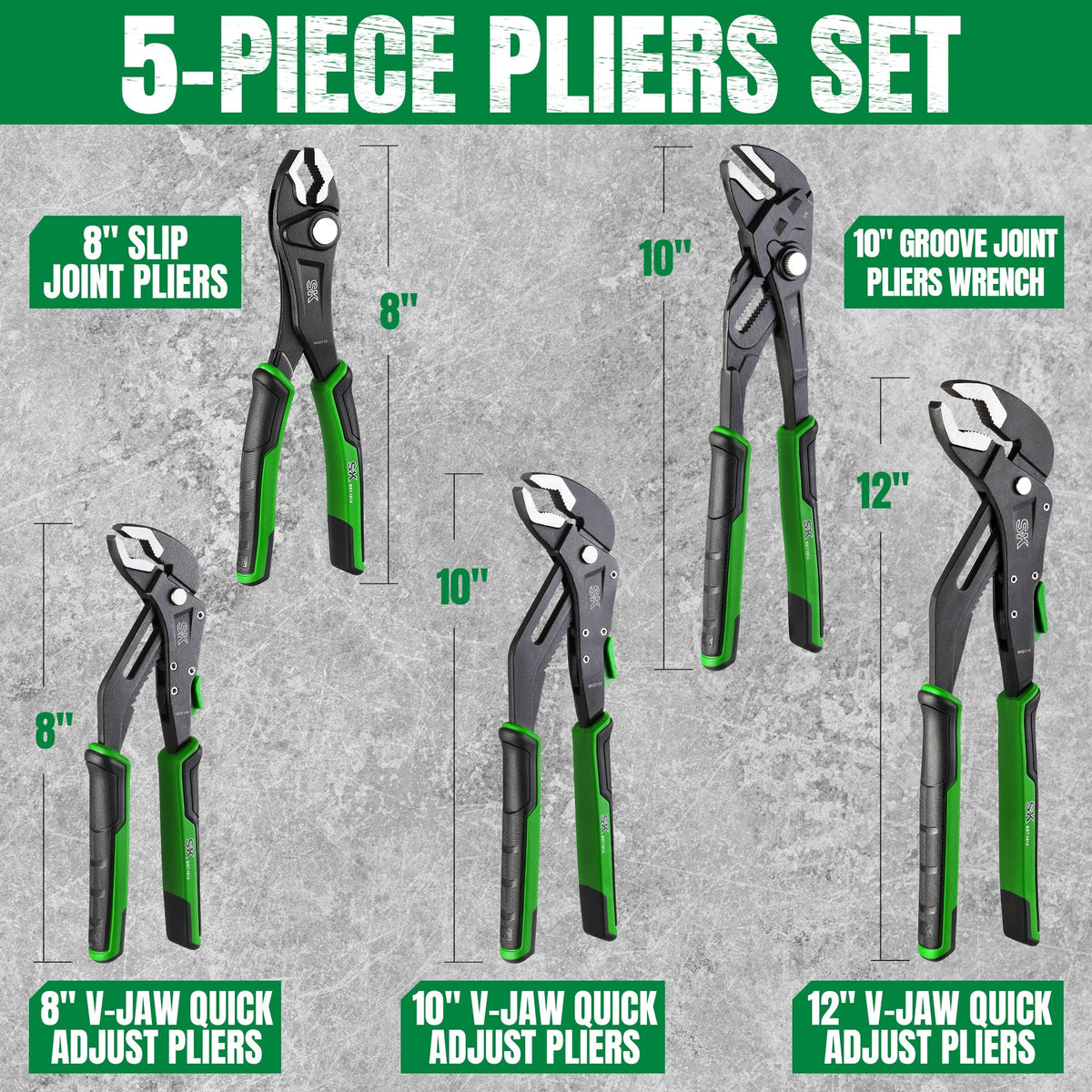 SK Tools USA - 5 Piece Dual-Material Multi-Purpose Pliers Set - Ridge Toolbox