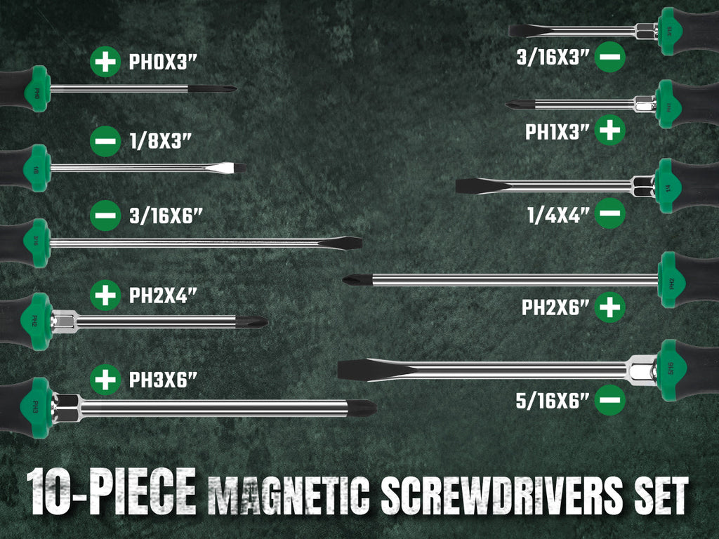 SK Tools USA - 10 Piece Dual-Material Magnetic Combination Screwdriver Set - Ridge Toolbox