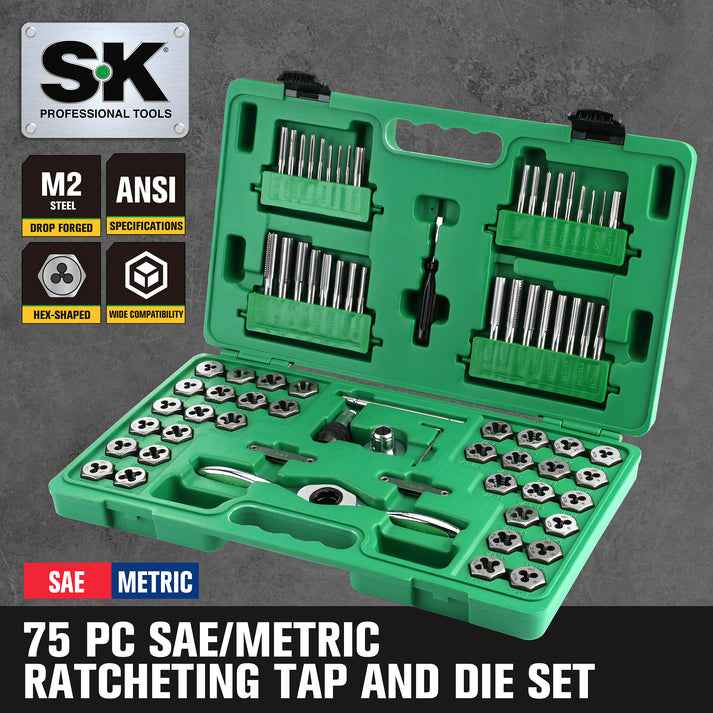 SK Tools USA - 75 Piece Ratcheting Tap and Die Set, #SK01520 - Ridge Toolbox