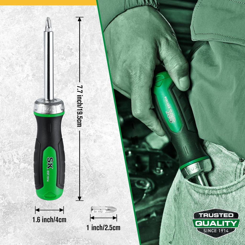 SK Tools USA - 7-in-1, 216-Position Reversible Ratcheting Screwdriver - Ridge Toolbox