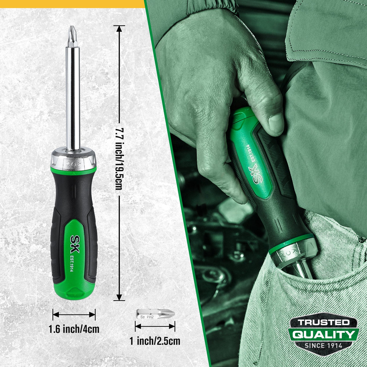 SK Tools USA - 7-in-1, 216-Position Reversible Ratcheting Screwdriver - Ridge Toolbox
