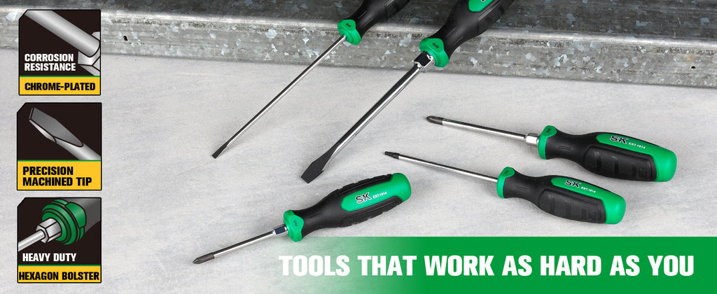 SK Tools USA - 8 Piece Dual-Material Magnetic Combination Screwdriver Set - Ridge Toolbox