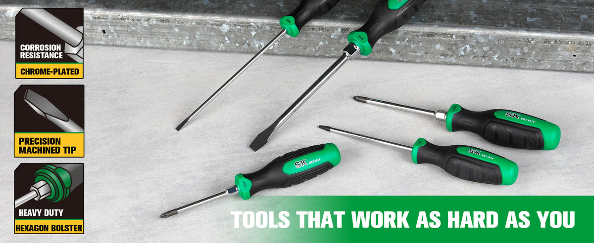 SK Tools USA - 8 Piece Dual-Material Magnetic Combination Screwdriver Set - Ridge Toolbox