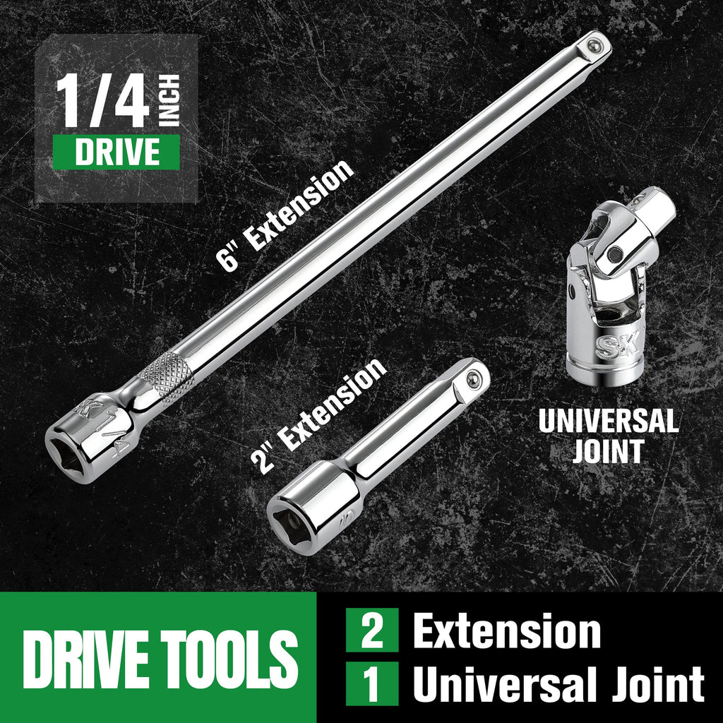 SK Tools USA - 30 Piece 1/4" Drive, 6 Point, Shallow & Deep, SAE Chrome Socket Set with 216-Position Ratchet - Ridge Toolbox