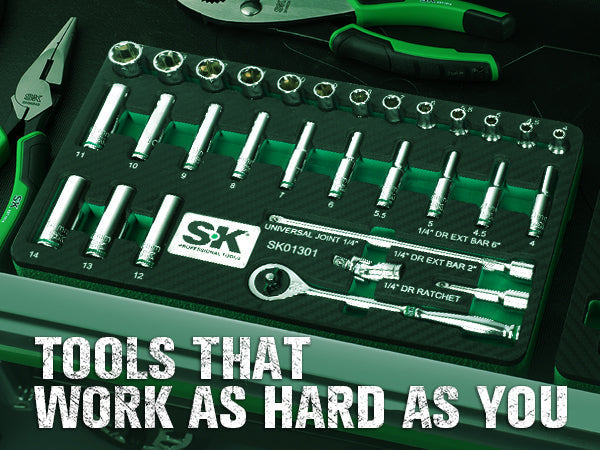 SK Tools USA - 30 Piece 1/4" Drive, 6 Point, Standard & Deep, Metric Chrome Socket Set - Ridge Toolbox