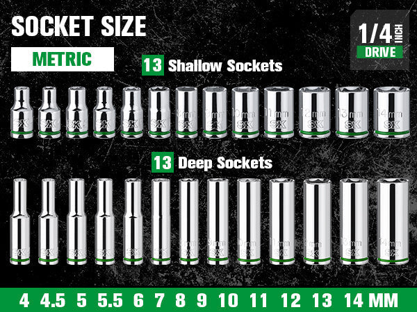SK Tools USA - 30 Piece 1/4" Drive, 6 Point, Standard & Deep, Metric Chrome Socket Set - Ridge Toolbox