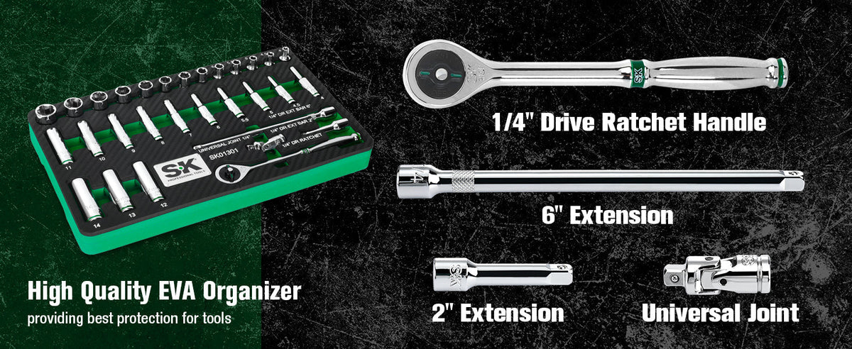 SK Tools USA - 30 Piece 1/4" Drive, 6 Point, Standard & Deep, Metric Chrome Socket Set - Ridge Toolbox