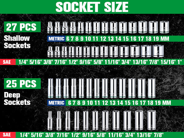 SK Tools USA - 56 Piece 3/8" Drive, 6 Point, Standard & Deep, SAE & Metric Chrome Socket Set - Ridge Toolbox