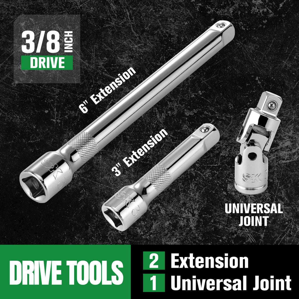 SK Tools USA - 31 Piece 3/8" Drive, 6 Point, Standard & Deep, Metric Chrome Socket Set - Ridge Toolbox