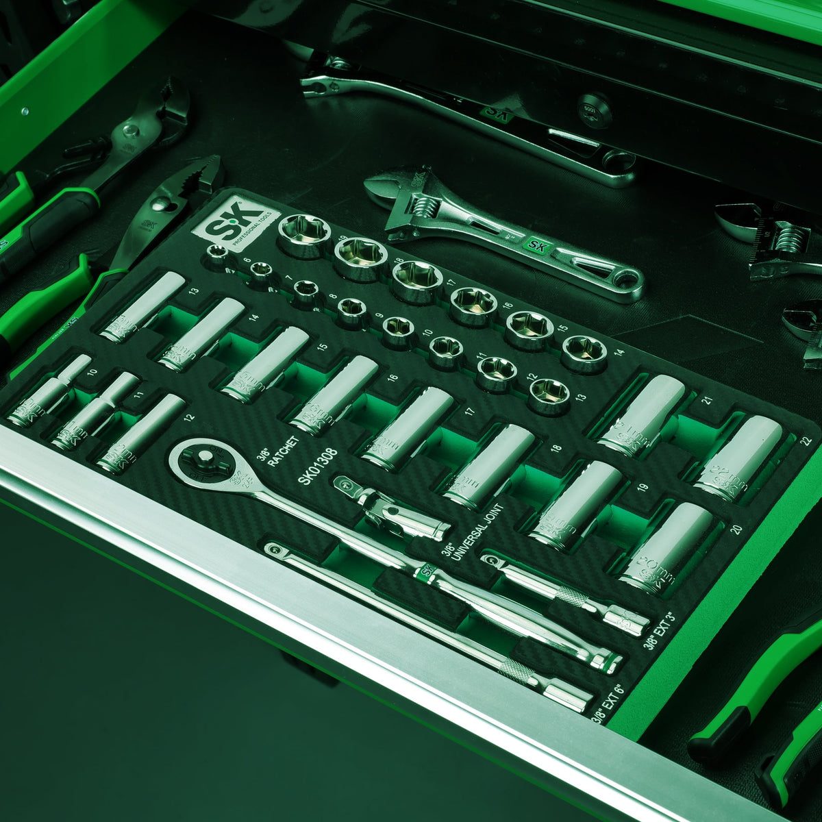 SK Tools USA - 31 Piece 3/8" Drive, 6 Point, Standard & Deep, Metric Chrome Socket Set - Ridge Toolbox