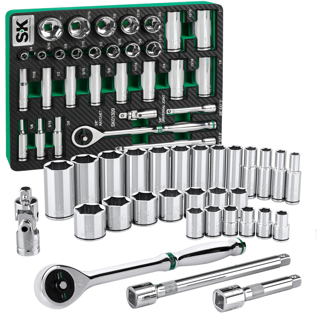 SK Tools USA - 30 Piece 3/8" Drive, 6 Point, Standard & Deep, SAE Chrome Socket Set - Ridge Toolbox