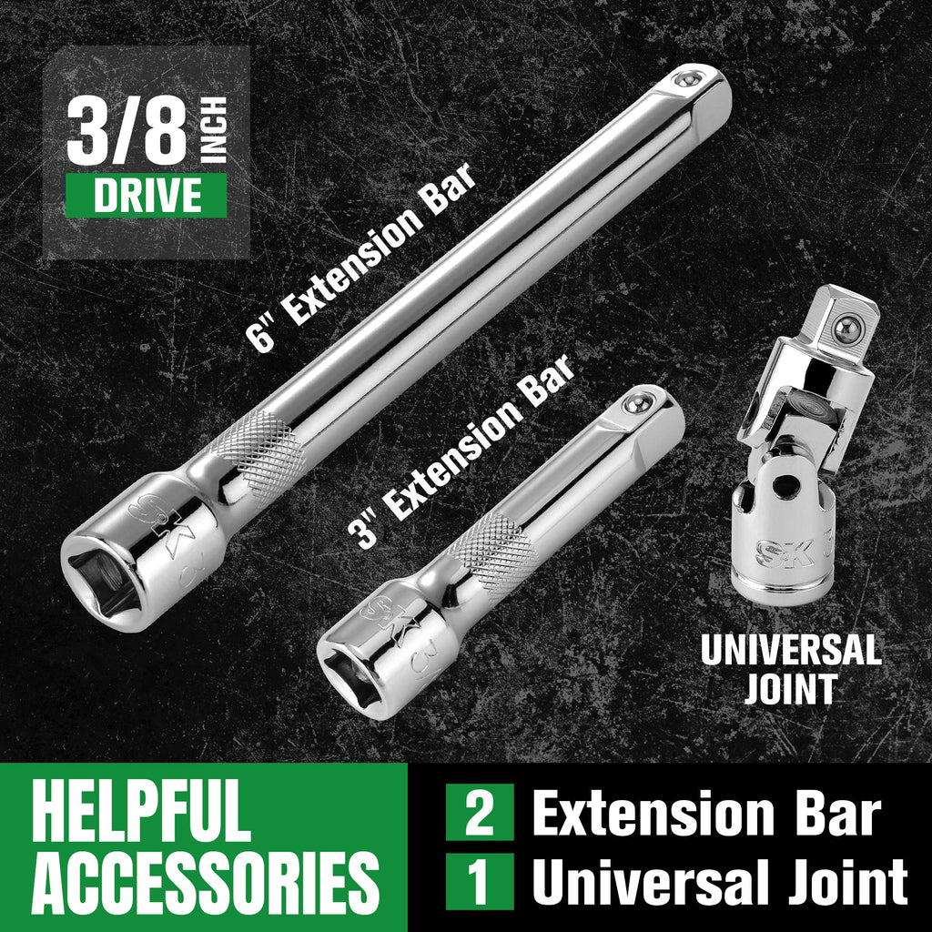 SK Tools USA - 30 Piece 3/8" Drive, 6 Point, Standard & Deep, SAE Chrome Socket Set - Ridge Toolbox