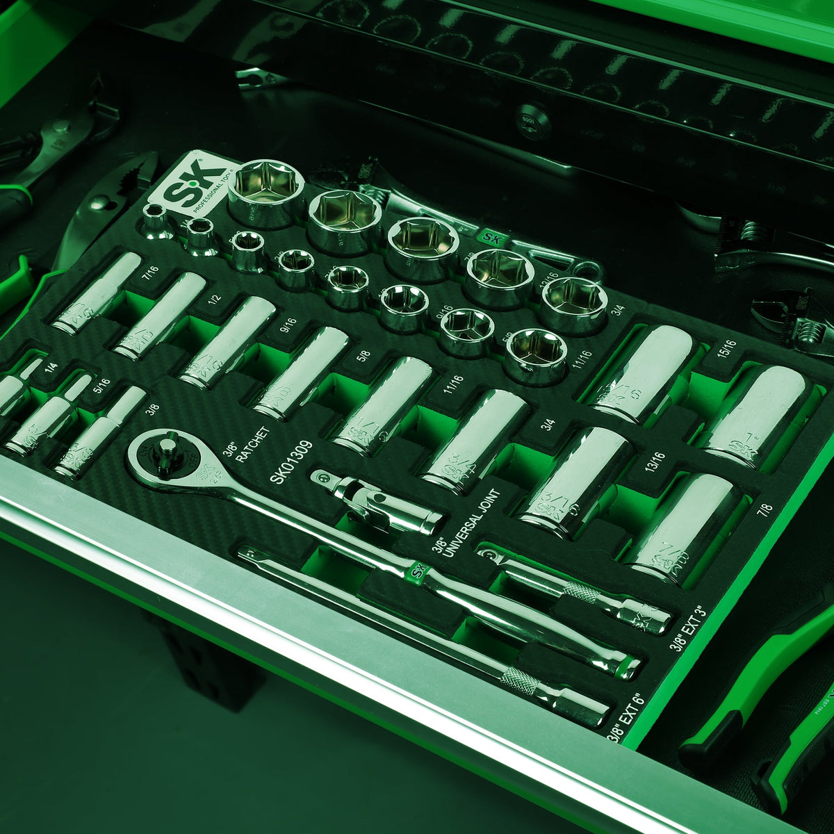 SK Tools USA - 30 Piece 3/8" Drive, 6 Point, Standard & Deep, SAE Chrome Socket Set - Ridge Toolbox