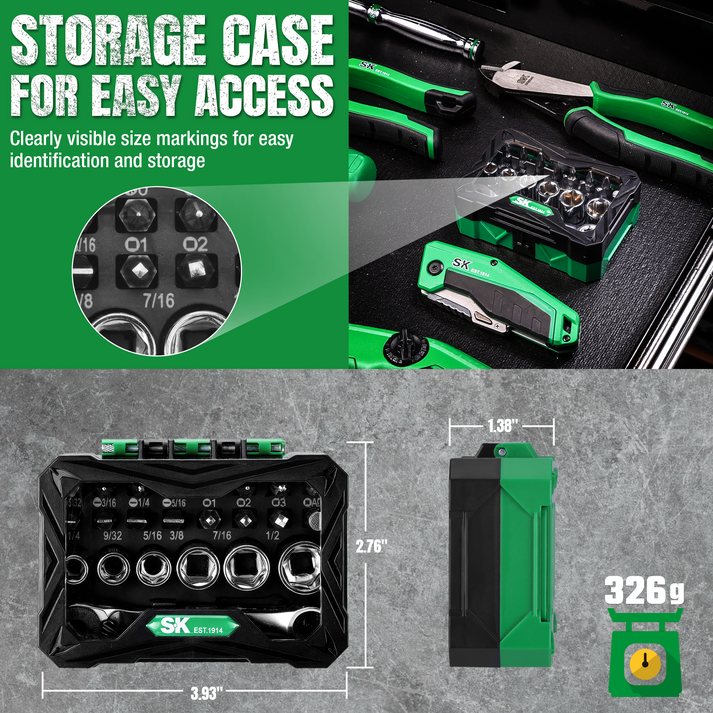 SK Tools USA - 1/4" Drive, 24 Piece Mini Ratcheting Bit Set, #SK03450 - Ridge Toolbox