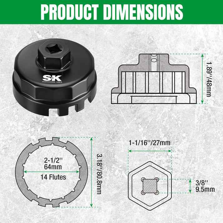 SK Tools USA - Cup-Style Oil Filter Wrench, #SK03485 - Ridge Toolbox